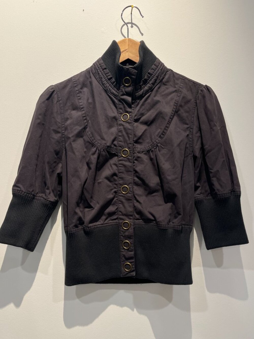 Sirens Black Cropped Button-Up Jacket Ribbed Collar Cuffs XS/S victorian punk